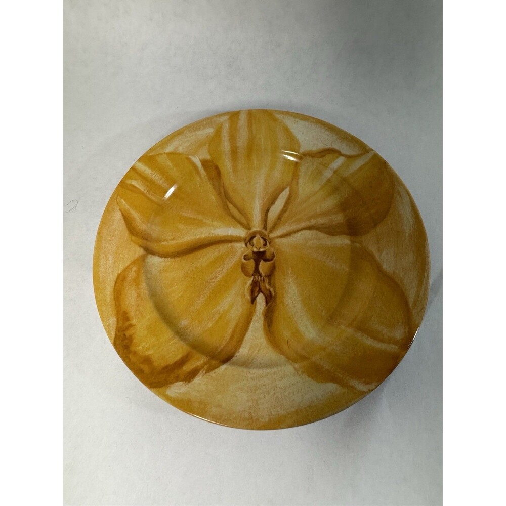 Pier 1 Watercolor Blooms Yellow Flower Salad Plate 8” Stoneware Dish Decor